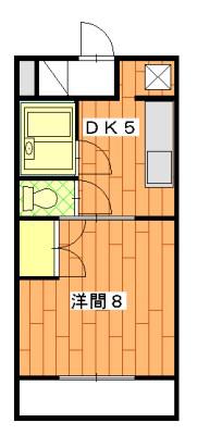 フレッシュグリーン(1DK/2階)の間取り写真