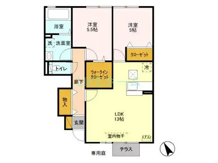 BELLE VILLE A(2LDK/1階)の間取り写真