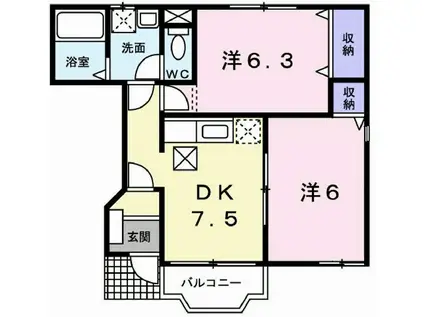 エルコートII(2DK/1階)の間取り写真