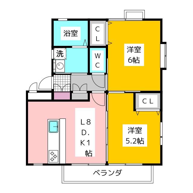 グリーン・ヴィラ(2LDK/1階)の間取り写真