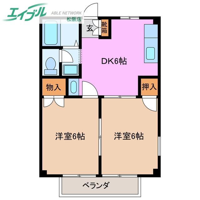 ファミール大口 A棟(2DK/1階)の間取り写真