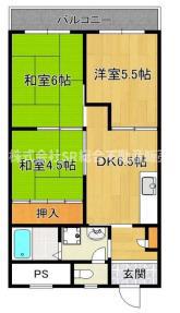 花園マンション巽(3DK/4階)の間取り写真