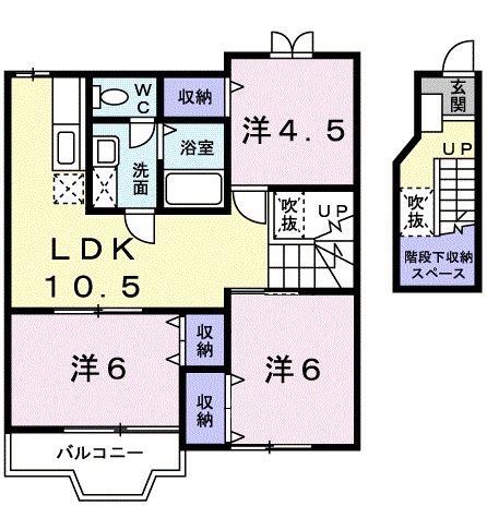 アメニティハイツ D(3LDK/2階)の間取り写真