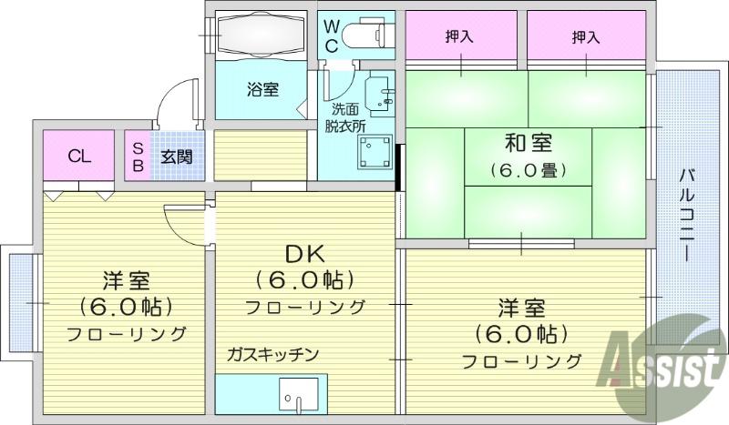 ボンシャンスC(3DK/2階)の間取り写真