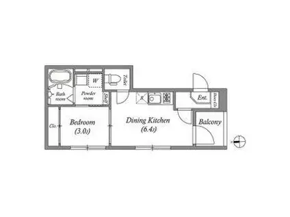ハーモニーテラス京橋(1DK/2階)の間取り写真