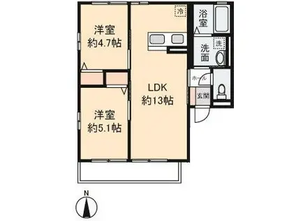 ハイム瀧B(2LDK/1階)の間取り写真