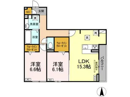 セレスティア又穂(2LDK/1階)の間取り写真