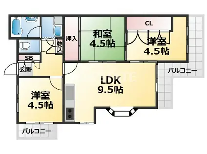 トキワ西山ハイツ(3LDK/3階)の間取り写真
