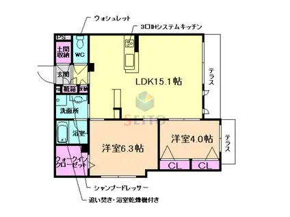 SUPREME(2LDK/1階)の間取り写真