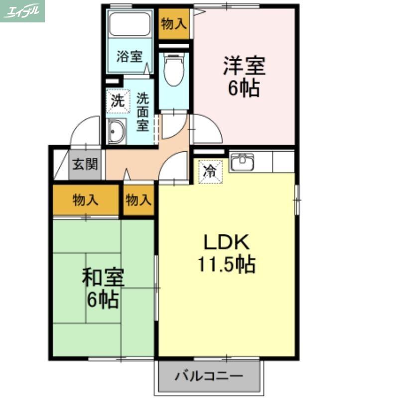ヴィラアフェクションA棟(2LDK/2階)の間取り写真