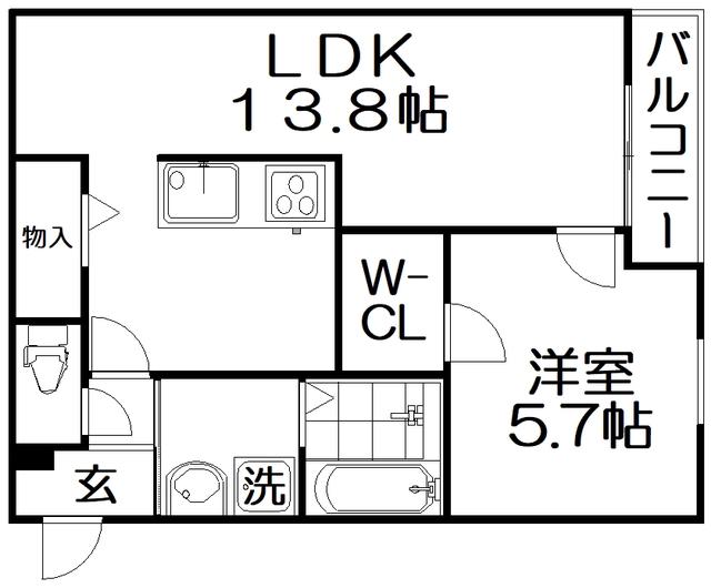 シエーナ楠葉ジェミオス(1LDK/1階)の間取り写真