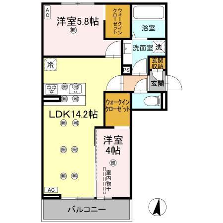 クランツ北井門C(2LDK/2階)の間取り写真