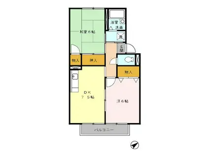 プレジール三宅D棟(2DK/2階)の間取り写真