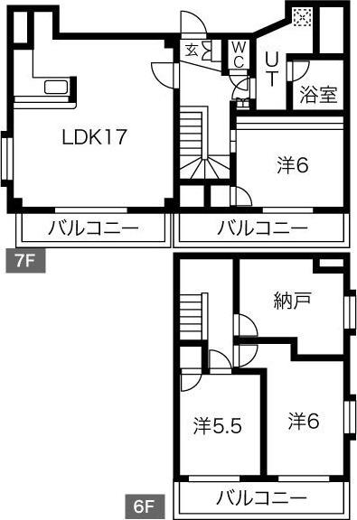 第二戸嶋屋ビル(3SLDK/6階)の間取り写真