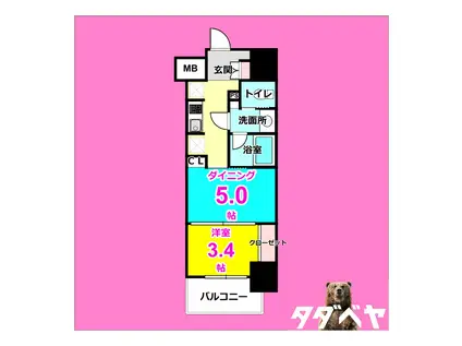 パークアクシス名古屋山王橋(1DK/12階)の間取り写真