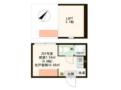 ハーモニーテラス南小岩V(ワンルーム/2階)の間取り写真