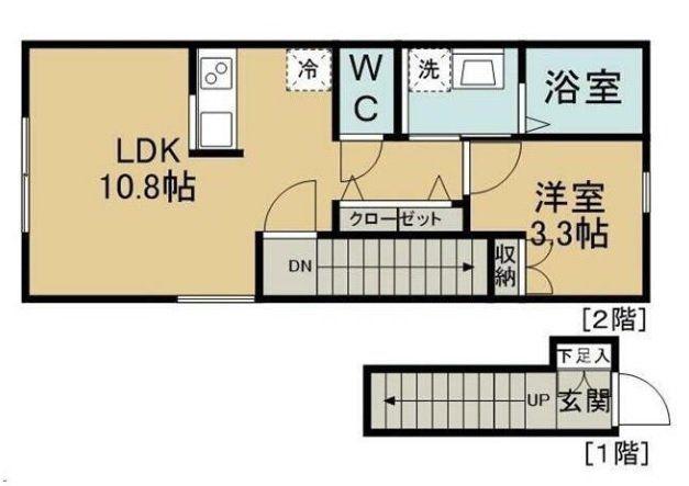 シャルム旭ケ丘イースト(1LDK/2階)の間取り写真