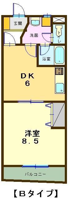 ヴィブレ宮脇(1DK/2階)の間取り写真