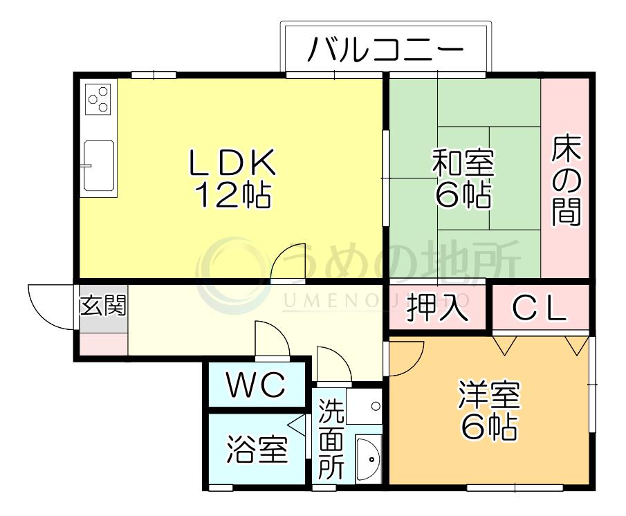 亀幸園ハイツ(2LDK/2階)の間取り写真
