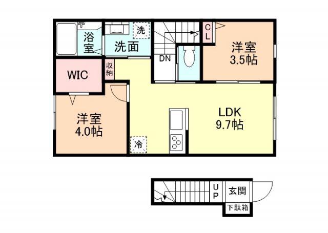 EDGEMOMENT町村(2LDK/2階)の間取り写真