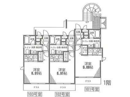 ドミールM(1K/1階)の間取り写真