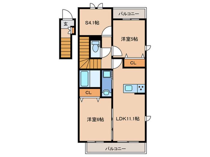 シャルマン青葉B棟(2LDK/2階)の間取り写真