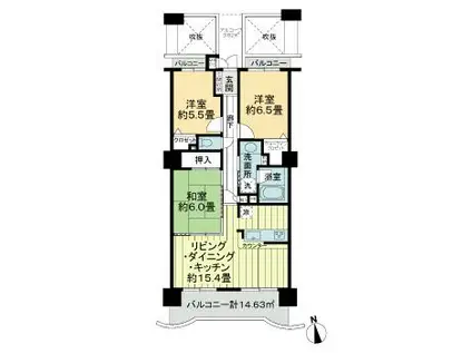 ライオンズタワー榴岡(3LDK/8階)の間取り写真