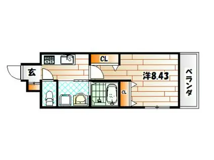 アクシオ北九州III(1K/4階)の間取り写真