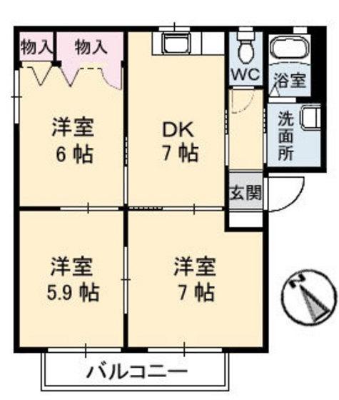 クレール丸山 II(3DK/1階)の間取り写真