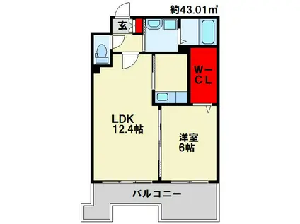 サンシャイン ロイヤル北九州(1LDK/13階)の間取り写真