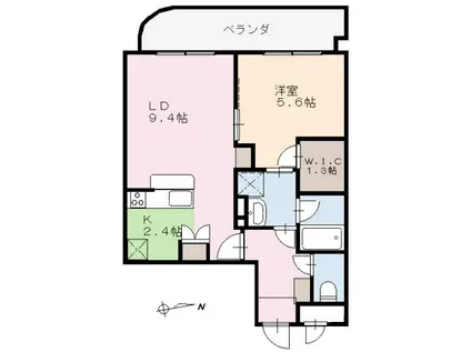 オアシスD棟(1LDK/2階)の間取り写真