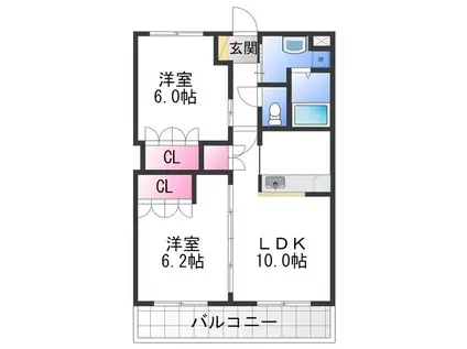 アジュール(2LDK/1階)の間取り写真