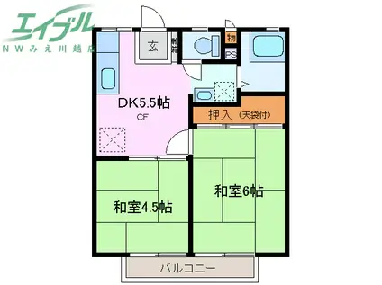 リバーハイツA(2DK/1階)の間取り写真