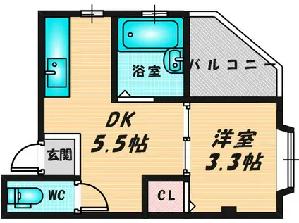 ロイヤルハイム新深江(1DK/2階)の間取り写真