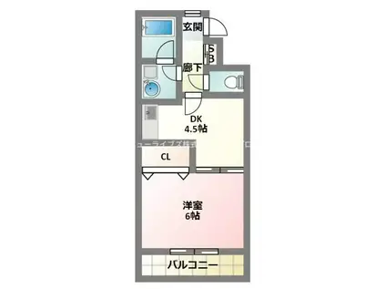 ユーベル1(1DK/3階)の間取り写真