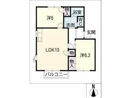 ボヌール平松 B棟(2LDK/1階)の間取り写真
