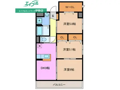 プライムタウン(3DK/2階)の間取り写真