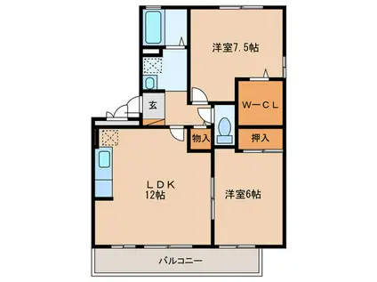 メルベ-ユ吉兆C棟(2LDK/1階)の間取り写真