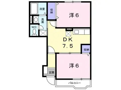 パークサイド・クレイン B(2DK/1階)の間取り写真