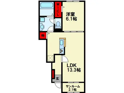 ルナハイム こすもす(1LDK/1階)の間取り写真