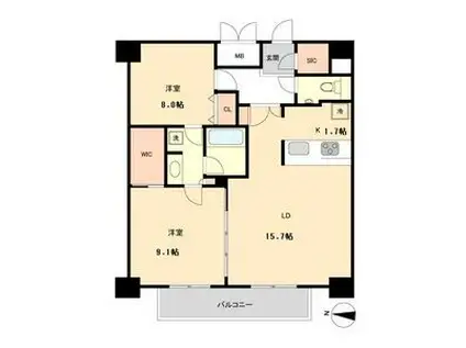 グラヴィス鶴舞(2LDK/9階)の間取り写真