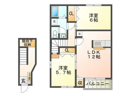 ポワールセゾンB(2LDK/2階)の間取り写真