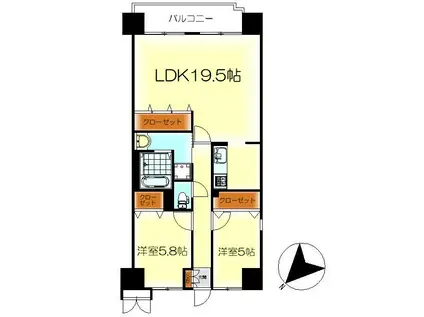 ライオンズマンション呉西中央(2LDK/3階)の間取り写真