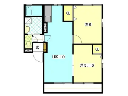 カサベルデC(2LDK/1階)の間取り写真