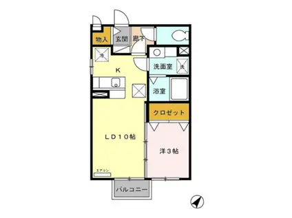 グッド ワン(1LDK/2階)の間取り写真