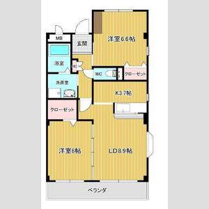 シャトーII(2LDK/2階)の間取り写真