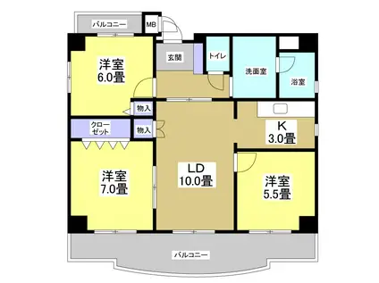 グランドパレス浜松(3LDK/3階)の間取り写真