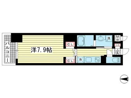 ジアコスモ神戸三宮(1K/9階)の間取り写真