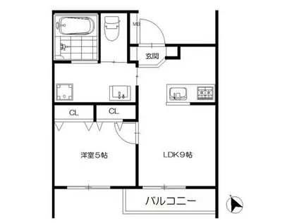 鵠沼コートB(1LDK/2階)の間取り写真