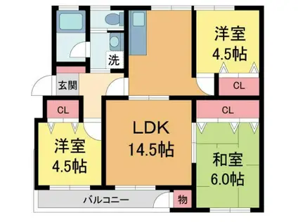 逆瀬川ハイツ2号棟(3LDK/3階)の間取り写真
